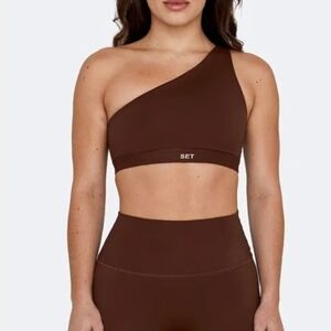 SET Active Brown Cocoa One-Shoulder Sports Bra and Leggings Small
